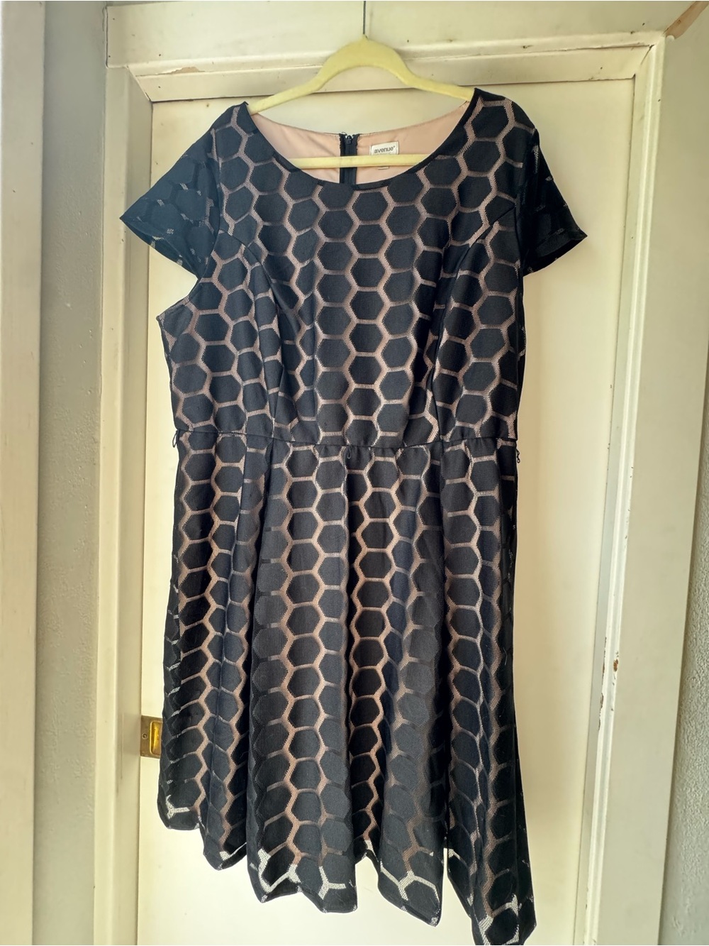 Avenue Black Mini Dress with Honeycomb Overlay